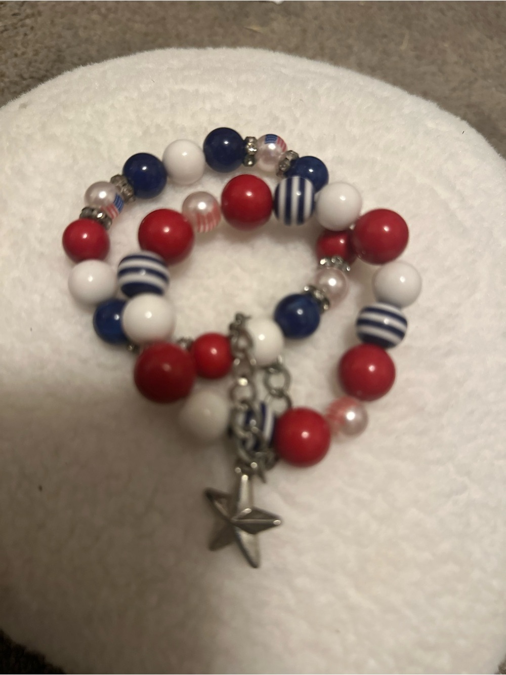 Patriotic Red White & Blue Beaded Bracelet Set with Star Charm